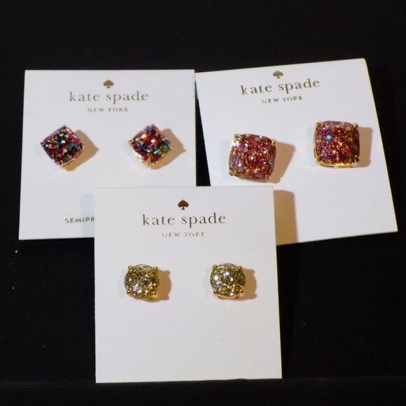 kate spade Jewelry - Lot 3 New Kate Spade Glitter Crystal Stud Earrings Bundle .  Multi, Gold & Rose